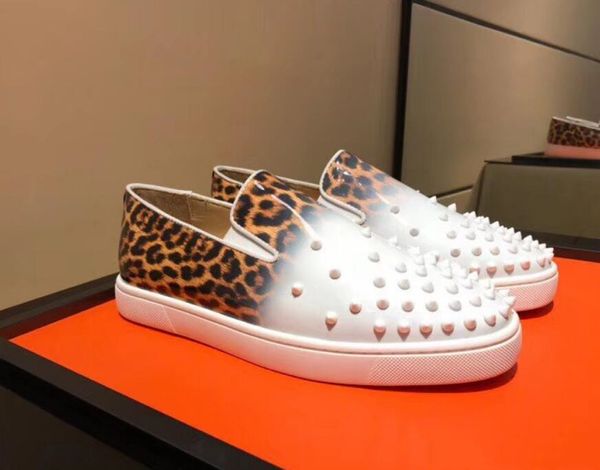 brand red bottom men sneakers white patent leather gradient leopard print roller-boat men's flat sneaker shoes slip-on studs pik boat s, Black
brand red bottom men sneakers white patent leather gradient leopard print roller-boat men's flat sneaker shoes slip-on studs pik boat s, Black