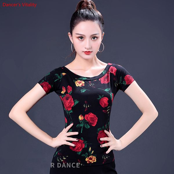professional latin dance female short sleeved print practice clothes women ballroom dance stage performance costumes, Black;red
professional latin dance female short sleeved print practice clothes women ballroom dance stage performance costumes, Black;red