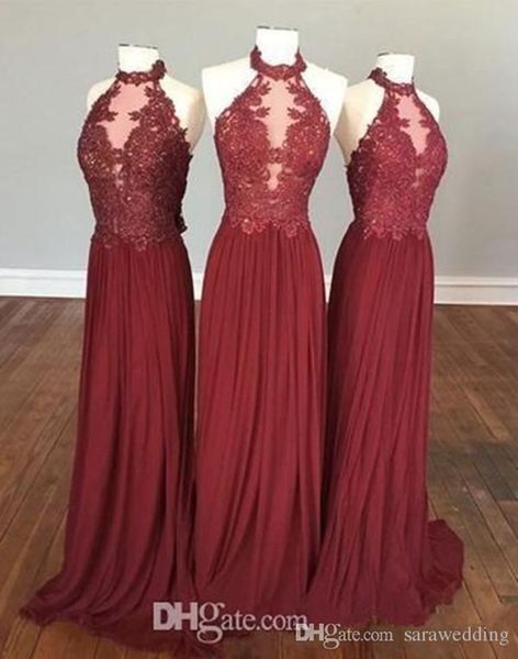 halter neck chiffon long bridesmaid dresses with lace appliques 2020 evening gowns backless party dress burgundy, White;pink
halter neck chiffon long bridesmaid dresses with lace appliques 2020 evening gowns backless party dress burgundy, White;pink