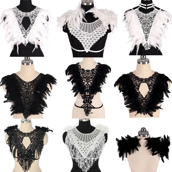 women lace splice feather epaulettes harness cage bra lingerie cosplay gothic elastic adjust shoulder wings bra dance rave, Black;white
women lace splice feather epaulettes harness cage bra lingerie cosplay gothic elastic adjust shoulder wings bra dance rave, Black;white