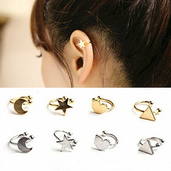 korean style heart triangle moon star ear cuff clip on earrings for women girls wedding jewelry invisible without pierced ears, Golden;silver
korean style heart triangle moon star ear cuff clip on earrings for women girls wedding jewelry invisible without pierced ears, Golden;silver