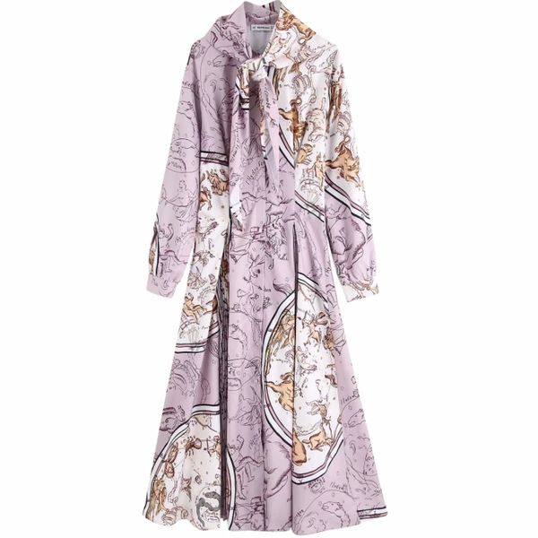 new women elegant bow scarf decoration printing pleated long dress female o neck long sleeve casual vestidos chic dresses ds3065, Black;gray
new women elegant bow scarf decoration printing pleated long dress female o neck long sleeve casual vestidos chic dresses ds3065, Black;gray
