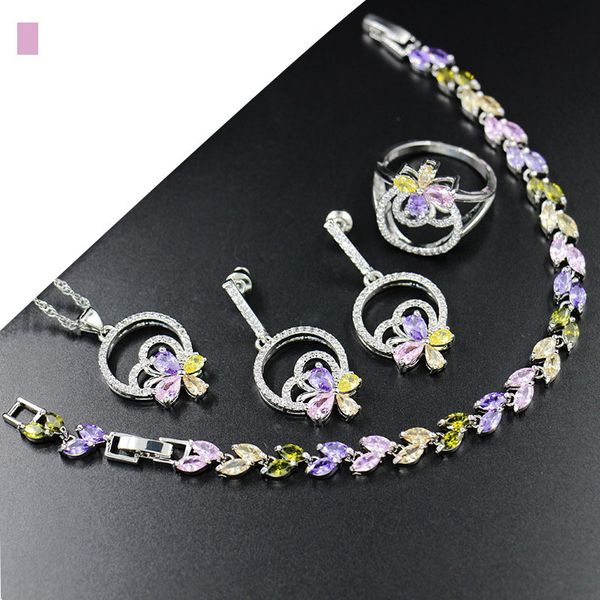925 sterling silver multicolor bracelet jewelry sets for women flower ring pendant earrings, Black
925 sterling silver multicolor bracelet jewelry sets for women flower ring pendant earrings, Black