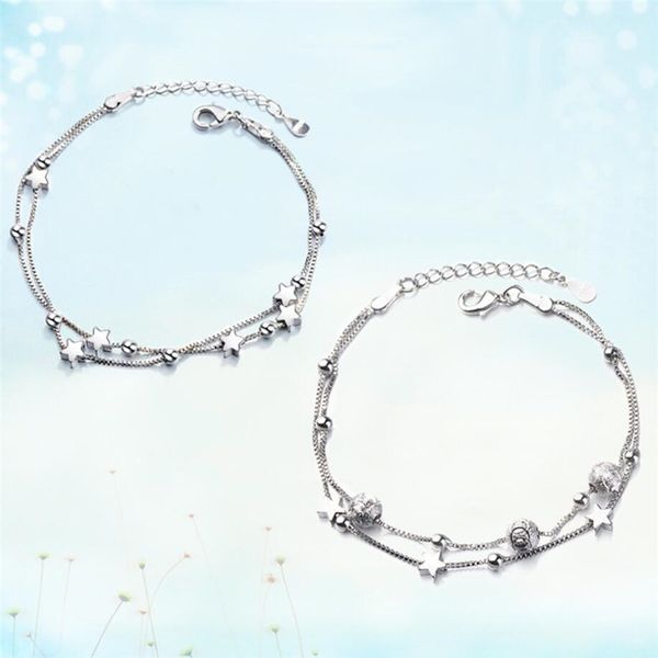 sole memory good luck bead star double layer simple 925 sterling silver female resizable bracelets sbr211, Black
sole memory good luck bead star double layer simple 925 sterling silver female resizable bracelets sbr211, Black