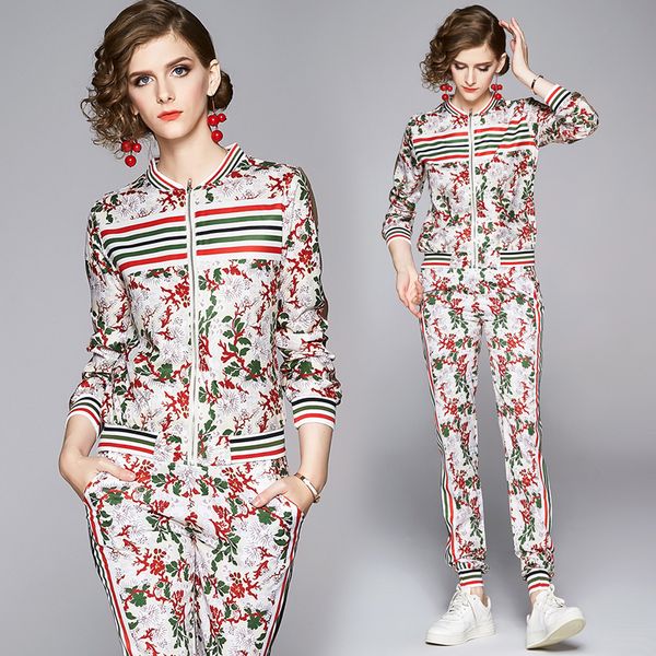 2020 new women's luxury two piece pants striped print long sleeve runway jackets coat + long pants 2 pcs slim ladies designer two piece, White
2020 new women's luxury two piece pants striped print long sleeve runway jackets coat + long pants 2 pcs slim ladies designer two piece, White