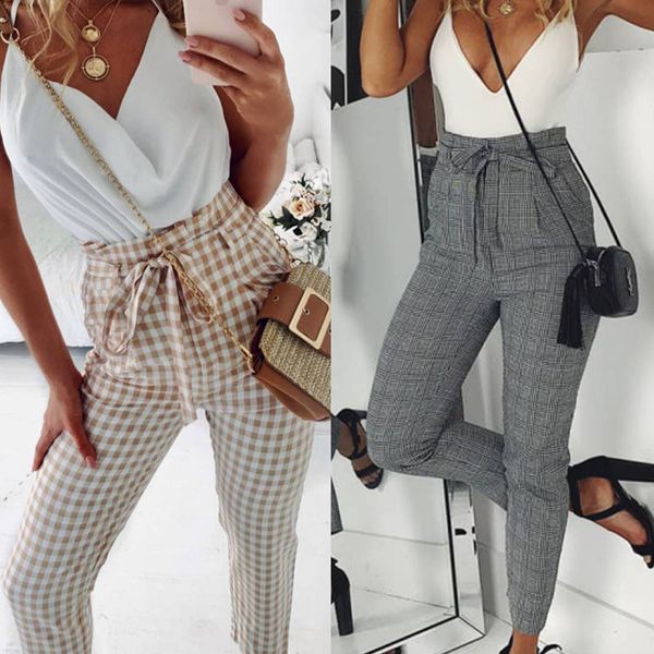 women ladies fashion high waist long pant casual drawstring plaid long pants ladies pencil trousers, Black;white
women ladies fashion high waist long pant casual drawstring plaid long pants ladies pencil trousers, Black;white