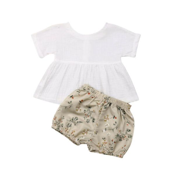 0-24m toddler baby kids girl summer clothes tutu shirt+floral shorts outfits, White
0-24m toddler baby kids girl summer clothes tutu shirt+floral shorts outfits, White