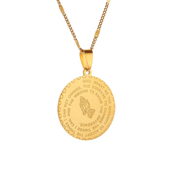 stainless steel bible verse prayer pendant necklace christian jewelry praying hands coin medal chain jewelry, Silver
stainless steel bible verse prayer pendant necklace christian jewelry praying hands coin medal chain jewelry, Silver