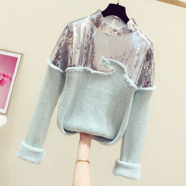 women sparkle silver sequins patch knit mohair pullover sweater jumpers in soft touch 2019 new, White;black
women sparkle silver sequins patch knit mohair pullover sweater jumpers in soft touch 2019 new, White;black
