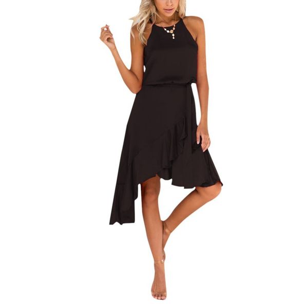 womens holiday irregular ruffled dresses ladies summer sleeveless halter dress casual solid color bandage dress vestidos, Black;gray
womens holiday irregular ruffled dresses ladies summer sleeveless halter dress casual solid color bandage dress vestidos, Black;gray
