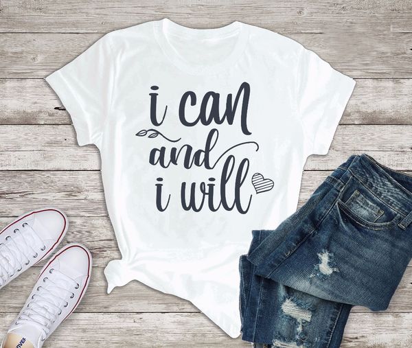 

women tshirt mom christian slogan graphic tees i can and i will inspirational t-shirt motivational quote valentines gift, White