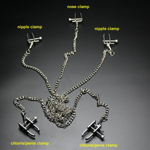 BDSM Equipment Nose Nipple Clitoris Penis Labia Clamp Clip Complete Set Metal Steel Sex Toy New Design Bondage Gear for Male Female