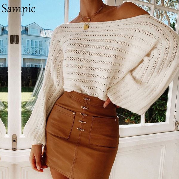 sampic knitted pullover autumn women white sweater long sleeve casual hollow out winter sweaters, White;black
sampic knitted pullover autumn women white sweater long sleeve casual hollow out winter sweaters, White;black