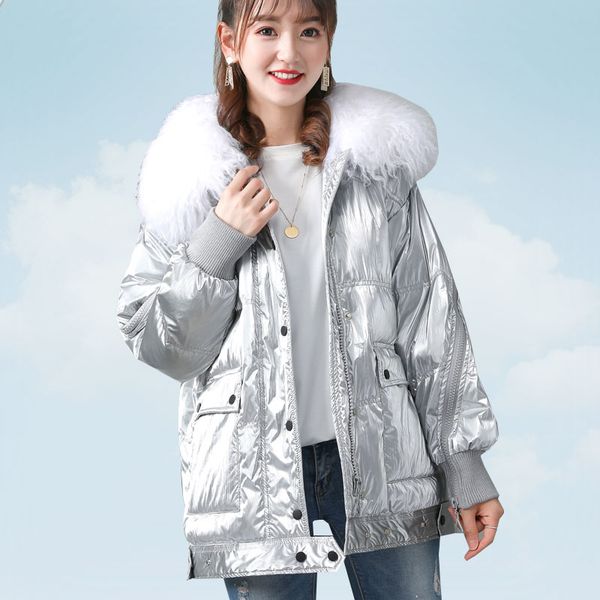 white duck down jackets winter women parka 2019 fashion korean silver shiny beach lamb fur collar down coat female outerwear 416, Black
white duck down jackets winter women parka 2019 fashion korean silver shiny beach lamb fur collar down coat female outerwear 416, Black
