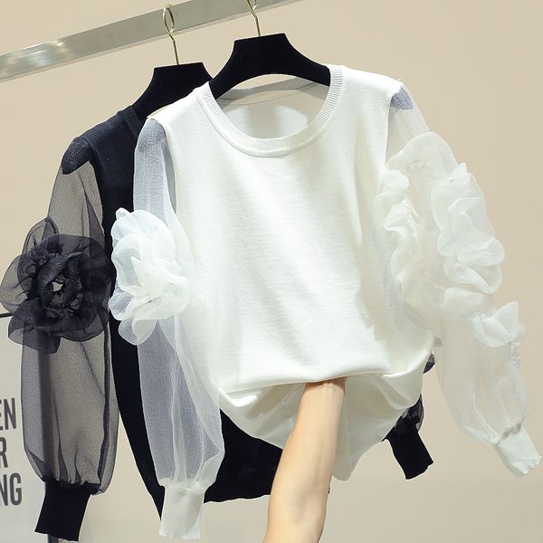 mesh stitching knitted shirt women 2019 spring new korean loose long sleeve flower leaf side pullover jumper thin sweater, White;black
mesh stitching knitted shirt women 2019 spring new korean loose long sleeve flower leaf side pullover jumper thin sweater, White;black
