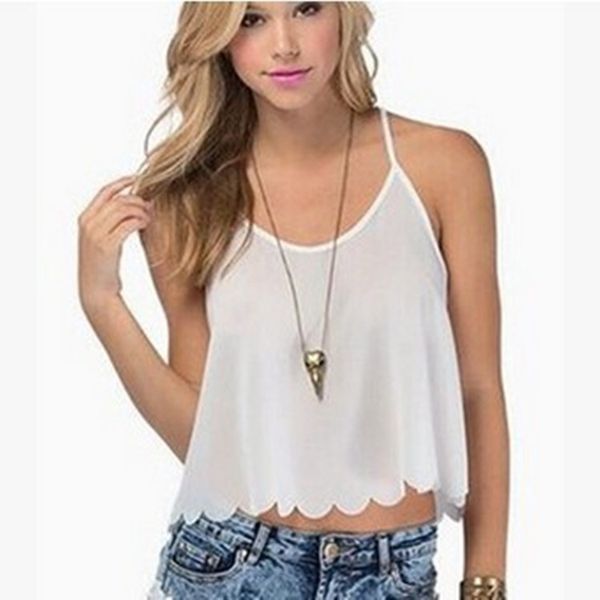women chiffon crop 2019 summer spaghetti strap sleeveless chiffon tees casual backless short camisole top, White
women chiffon crop 2019 summer spaghetti strap sleeveless chiffon tees casual backless short camisole top, White