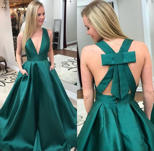 deep v neck dark green prom dresses bow tie backless evening gown special occasion dresses, Black
deep v neck dark green prom dresses bow tie backless evening gown special occasion dresses, Black