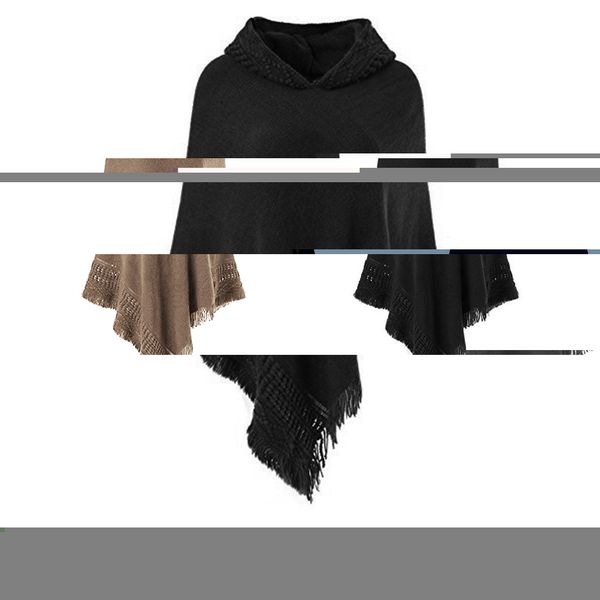 warm women knit batwing poncho cape cardigan coat sweater casual loose irregular hem tassel cloak, Black 
warm women knit batwing poncho cape cardigan coat sweater casual loose irregular hem tassel cloak, Black