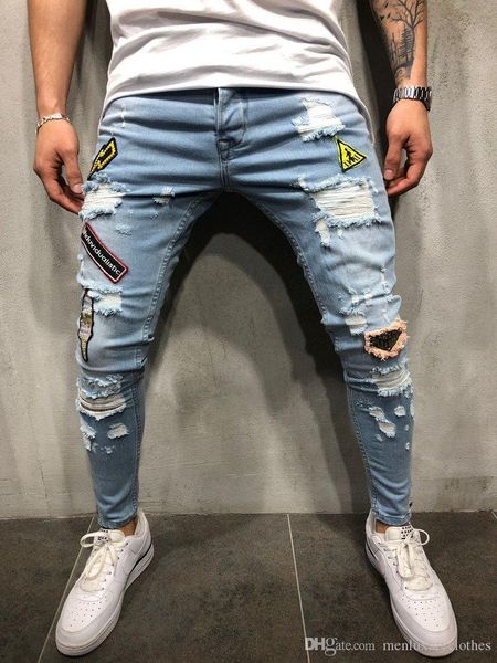 mens ripped slim fit jeans emblem embroidered designer denim blue pencil jean pants hiphop street trousers
mens ripped slim fit jeans emblem embroidered designer denim blue pencil jean pants hiphop street trousers