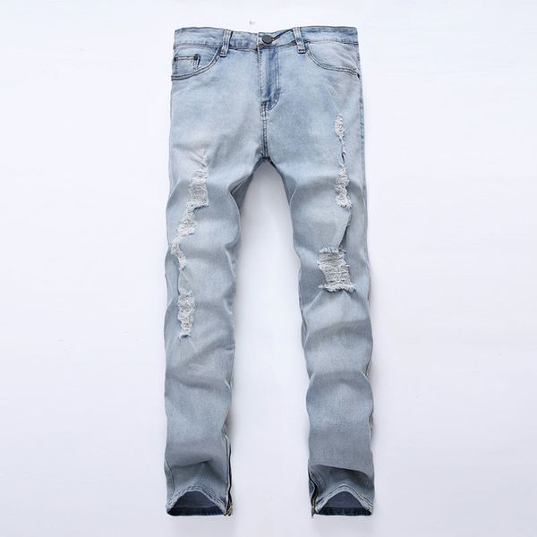 men distressed biker jean casual vintage side zipper ripped denim knee holes hip hop destroyed jeans, Blue
men distressed biker jean casual vintage side zipper ripped denim knee holes hip hop destroyed jeans, Blue