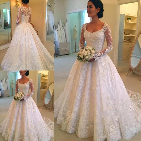 square long sleeves with lace wedding dresses button back appliques a-line vintage country bridal wedding gowns, White
square long sleeves with lace wedding dresses button back appliques a-line vintage country bridal wedding gowns, White