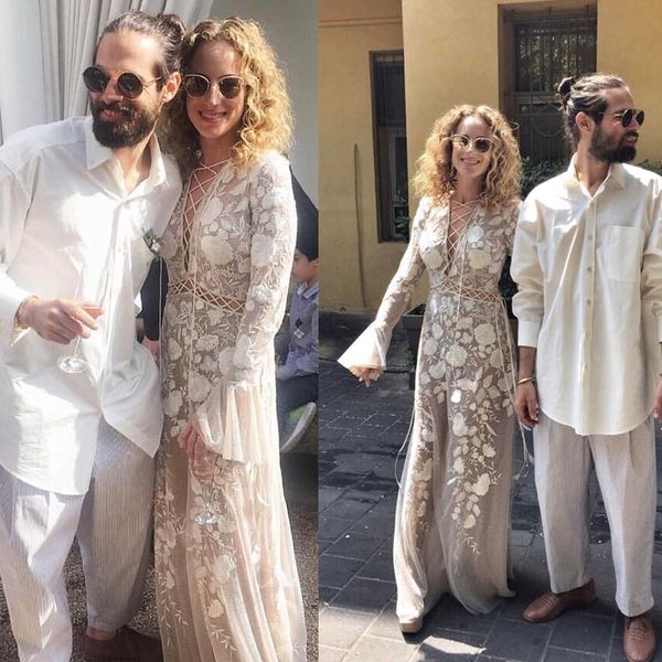 2020 sell boho wedding dresses long sleeves appliqued lace bandage wedding dresses ruched sweep train custom made bridal gown cheap, White
2020 sell boho wedding dresses long sleeves appliqued lace bandage wedding dresses ruched sweep train custom made bridal gown cheap, White