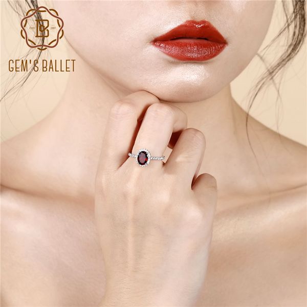 

gem's ballet 1.47ct oval natural red vintage rings garnet 925 sterling silver gemstone wedding ring for women fine jewelry, Golden;silver