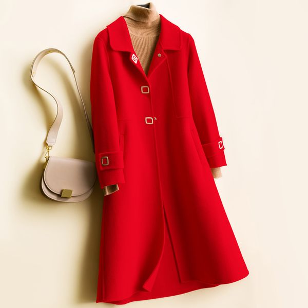 women's wool & blends square button slim double-sided cashmere coat women woolen coats fall spring pure overcoat medium long knee doll, Black
women's wool & blends square button slim double-sided cashmere coat women woolen coats fall spring pure overcoat medium long knee doll, Black