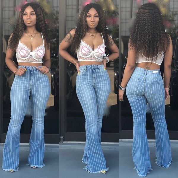 women casual striped fringe wide leg trousers streetwear pockets jeans party high waist bell-bottom pants, Blue
women casual striped fringe wide leg trousers streetwear pockets jeans party high waist bell-bottom pants, Blue