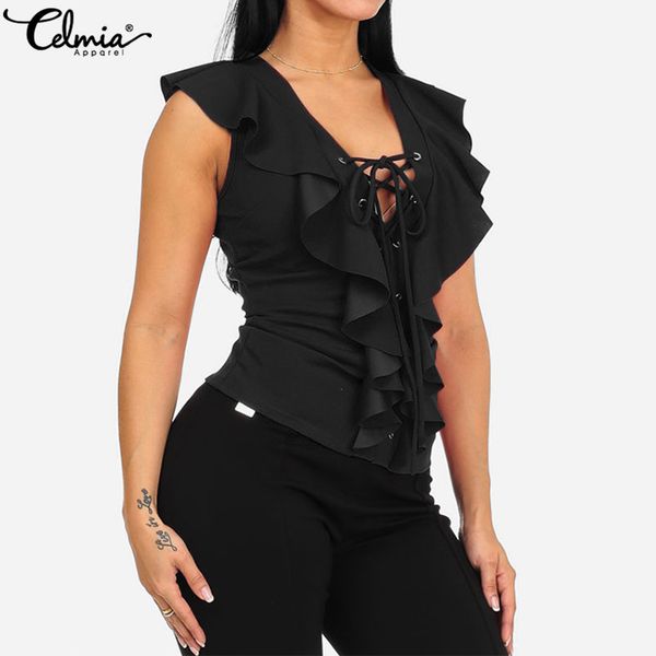 women's blouses & shirts celmia fashion v neck lace-up sleeveless 2021 summer ruffles solid casual slim plus size blusas, White
women's blouses & shirts celmia fashion v neck lace-up sleeveless 2021 summer ruffles solid casual slim plus size blusas, White