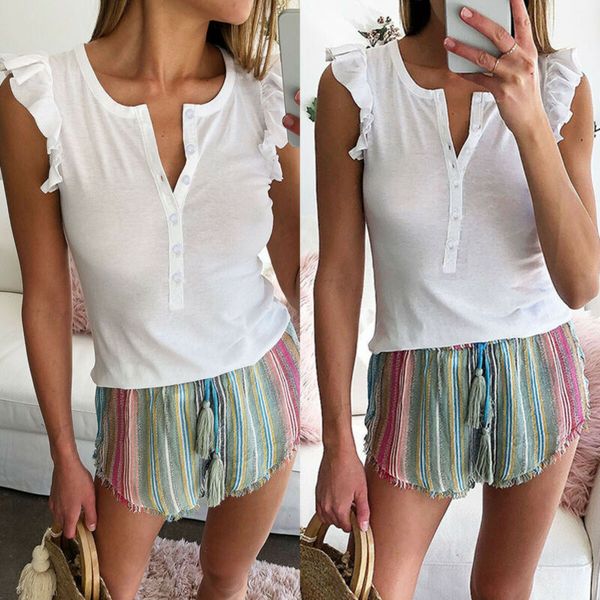 Womens Flutter Sleeve Blouse Tops Ladies Casual Buttons Summer Casual Tee Shirt
Womens Flutter Sleeve Blouse Tops Ladies Casual Buttons Summer Casual Tee Shirt