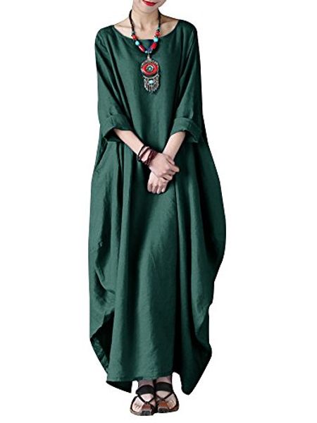 florho women's solid kaftan loose cotton long maxi dress improve for americans, Black;gray
florho women's solid kaftan loose cotton long maxi dress improve for americans, Black;gray