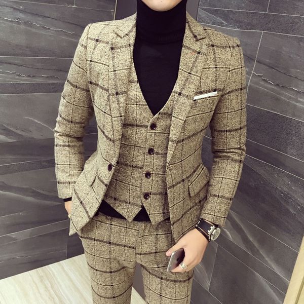 new suit jacket+vest+pants three pieces set men plaid suits asia size m-5xl tuxedo mens, White;black
new suit jacket+vest+pants three pieces set men plaid suits asia size m-5xl tuxedo mens, White;black