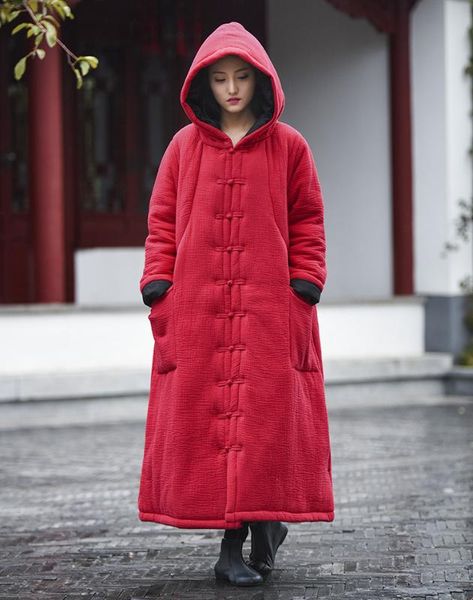 women's new winter robe hooded vintage double layer wrinkled warm outwear thicker long cotton coat, Black
women's new winter robe hooded vintage double layer wrinkled warm outwear thicker long cotton coat, Black