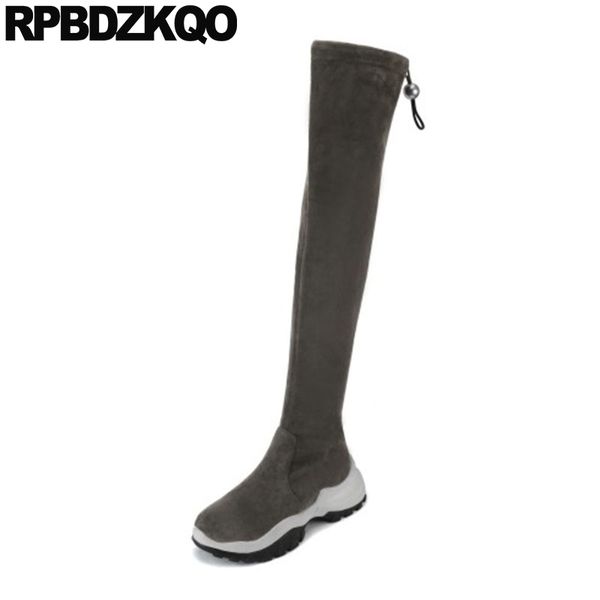 platform round toe elevator brand genuine leather suede slim thigh women boots high heel over the knee shoes gray wedge fall new, Black 
platform round toe elevator brand genuine leather suede slim thigh women boots high heel over the knee shoes gray wedge fall new, Black