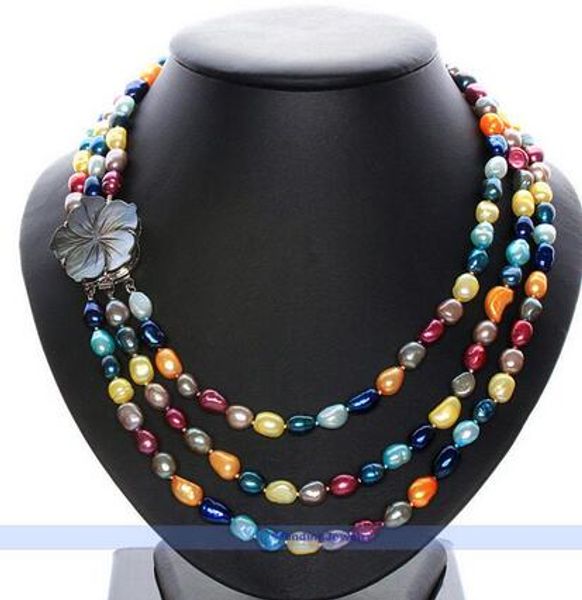 3 strands natural multicolor pearl necklace | satisfied 6-9mm, Silver
3 strands natural multicolor pearl necklace | satisfied 6-9mm, Silver