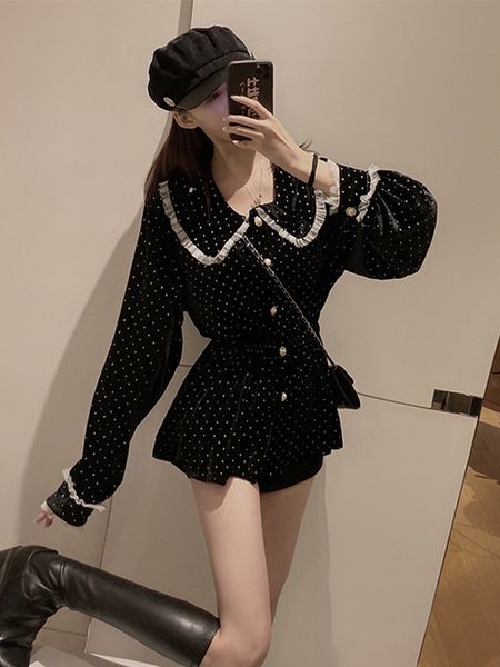early autumn women's light mature ruffle edge velvet long sleeve shirt design sense small wave point shirt 2019 new trend, White
early autumn women's light mature ruffle edge velvet long sleeve shirt design sense small wave point shirt 2019 new trend, White