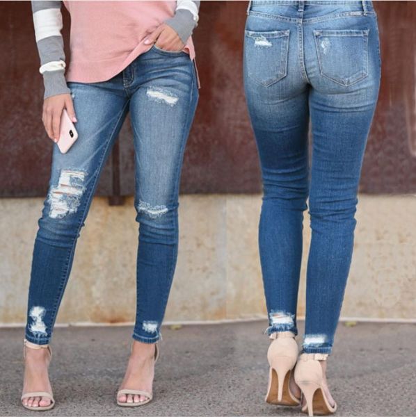 women's jeans high waist plus size trousers stretch slim fitness pants female hole pencil leg trend destroyed for, Blue
women's jeans high waist plus size trousers stretch slim fitness pants female hole pencil leg trend destroyed for, Blue