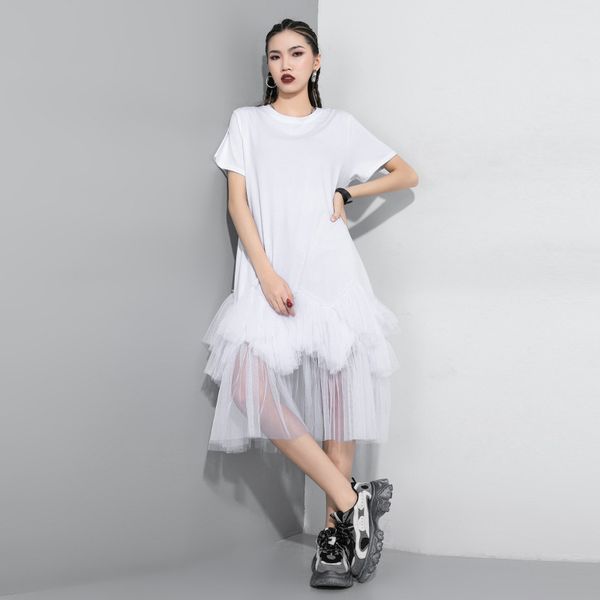 casual dresses mesh patchwork hem summer dress short sleeve solid personality irregular long women clothing street t200650, Black;gray
casual dresses mesh patchwork hem summer dress short sleeve solid personality irregular long women clothing street t200650, Black;gray