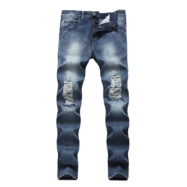 men's high street style ripped jeans small feet stretch men and women jeans destroyed men jeans, Blue
men's high street style ripped jeans small feet stretch men and women jeans destroyed men jeans, Blue