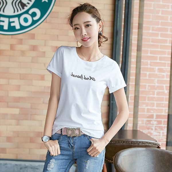 2020 women's cotton short-sleeved t- women's letter printing round collar base shirt t-shirt top, White
2020 women's cotton short-sleeved t- women's letter printing round collar base shirt t-shirt top, White