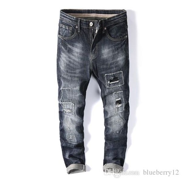 mens jeans summer hole patch trend slim stretch thin feet male straight long pants asian size 28-38, Blue
mens jeans summer hole patch trend slim stretch thin feet male straight long pants asian size 28-38, Blue