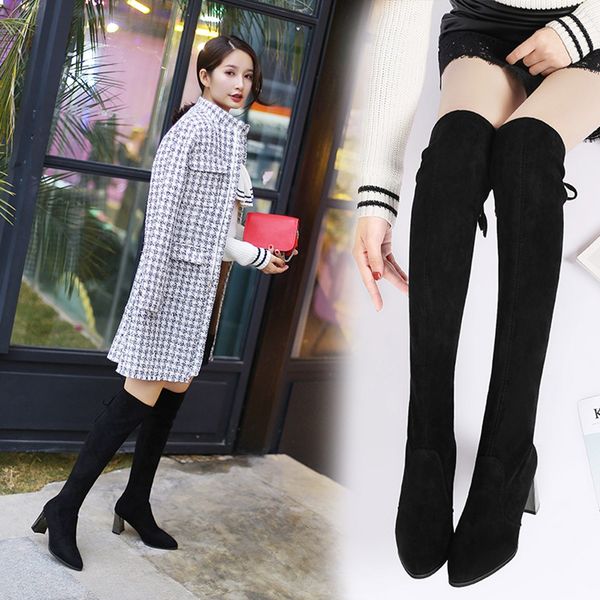 elastic flock slim fit over the knee boots women 2019 winter thigh lace up ladies high heel chunky heel long thigh high botas, Black
elastic flock slim fit over the knee boots women 2019 winter thigh lace up ladies high heel chunky heel long thigh high botas, Black