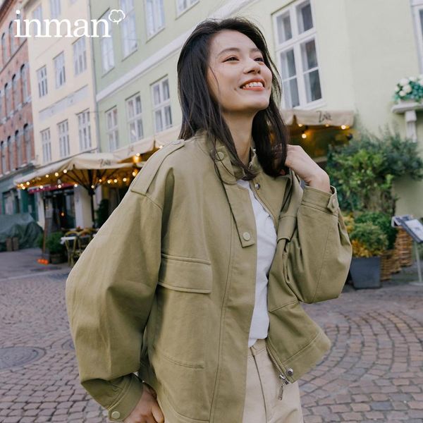 inman 2020 spring new arrival literary retro overalls style stand collar loops shoulder large pocket short women coat, Black;brown
inman 2020 spring new arrival literary retro overalls style stand collar loops shoulder large pocket short women coat, Black;brown