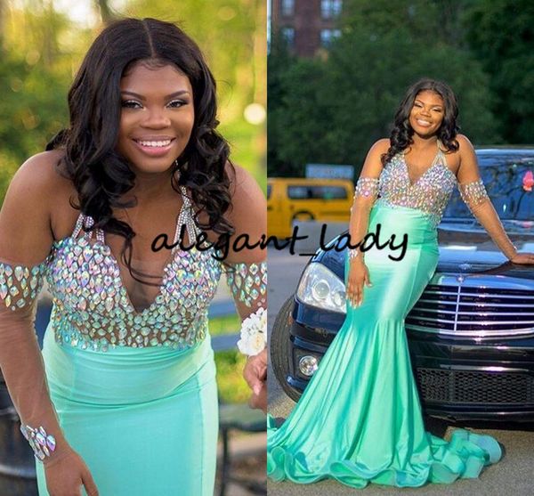 mint green crystal halter mermaid evening dresses with long sleeve 2019 v-neck trumpet beaded girls occasion formal prom party gowns, Black
mint green crystal halter mermaid evening dresses with long sleeve 2019 v-neck trumpet beaded girls occasion formal prom party gowns, Black
