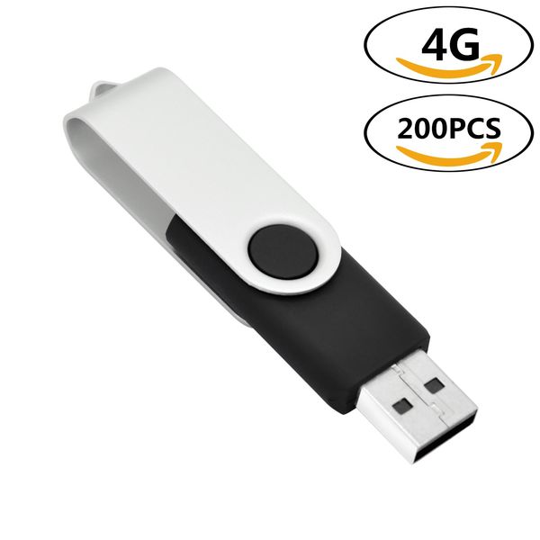 Image of j_boxing 200X 4GB USB 2.0 Flash Drives Black Rotating Pen Drives Flash Memory Stick Thumb Pen Storage for Computer Laptop Tablet Macbook