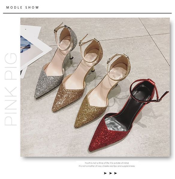 2020 new women's high-heeled pointed shoes 8.5m non-slip nightclub sequins baotou high-heeled sandals, Black
2020 new women's high-heeled pointed shoes 8.5m non-slip nightclub sequins baotou high-heeled sandals, Black