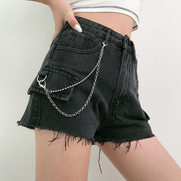 women's shorts vintage gothic punk harajuku chain summer 2021 streetwear high waist button torn edge, White;black
women's shorts vintage gothic punk harajuku chain summer 2021 streetwear high waist button torn edge, White;black
