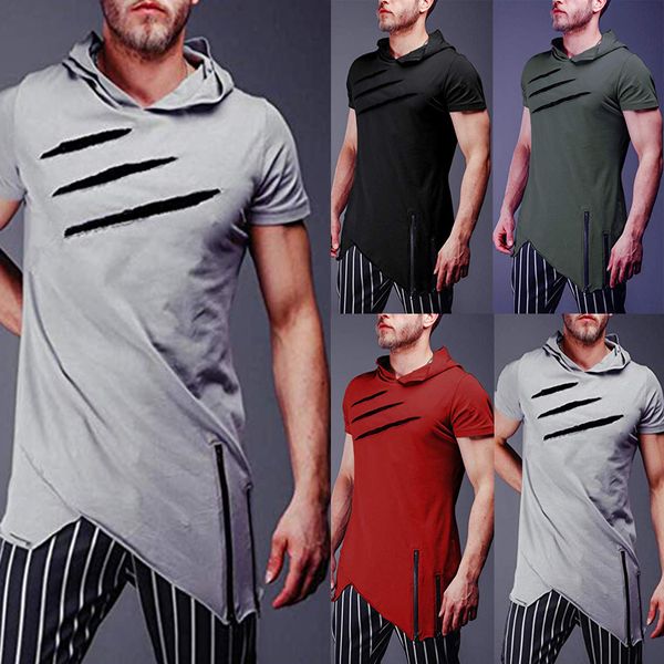 men's hoodie t-shirt summer muscle short sleeve sports plain casual hooded, White;black 
men's hoodie t-shirt summer muscle short sleeve sports plain casual hooded, White;black