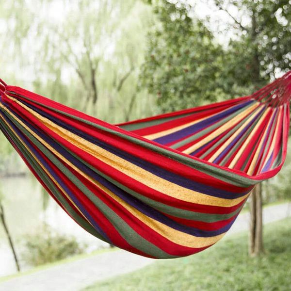 outdoor cotton striped multi-color thick canvas leisure hammock with belt strap
outdoor cotton striped multi-color thick canvas leisure hammock with belt strap
